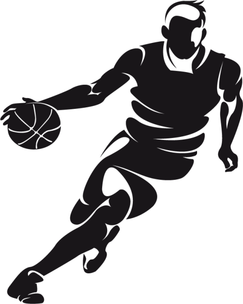 a basketball player silhouetted on a white background