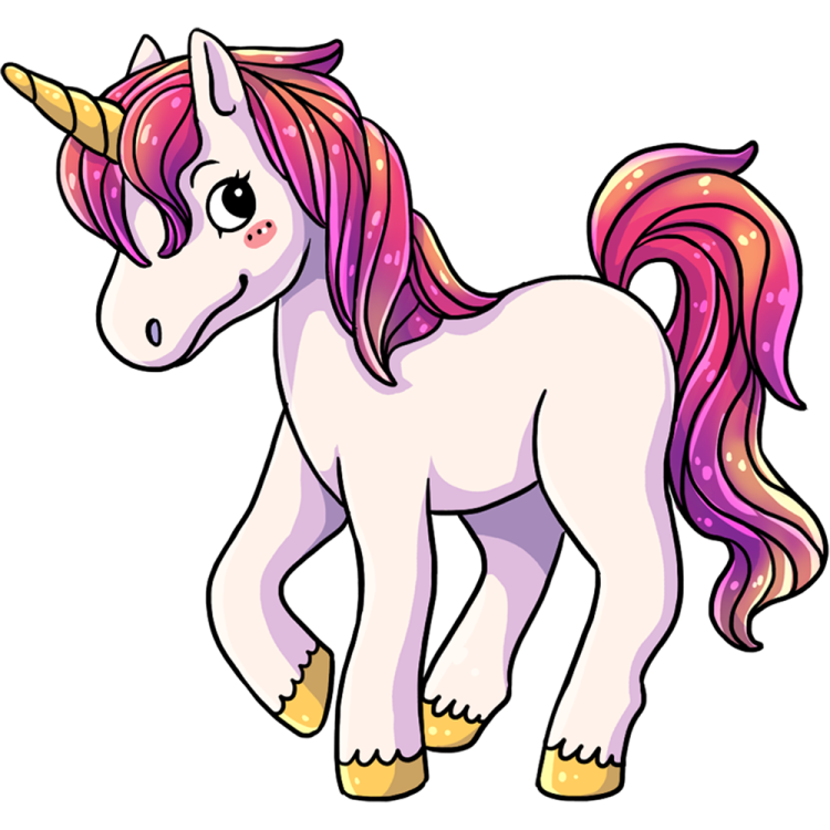 a cartoon unicorn with pink hair and yellow boots