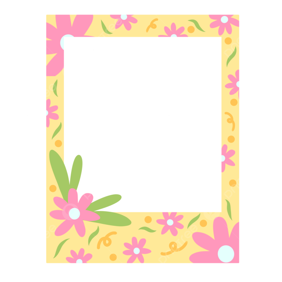 a yellow frame with pink flowers on it