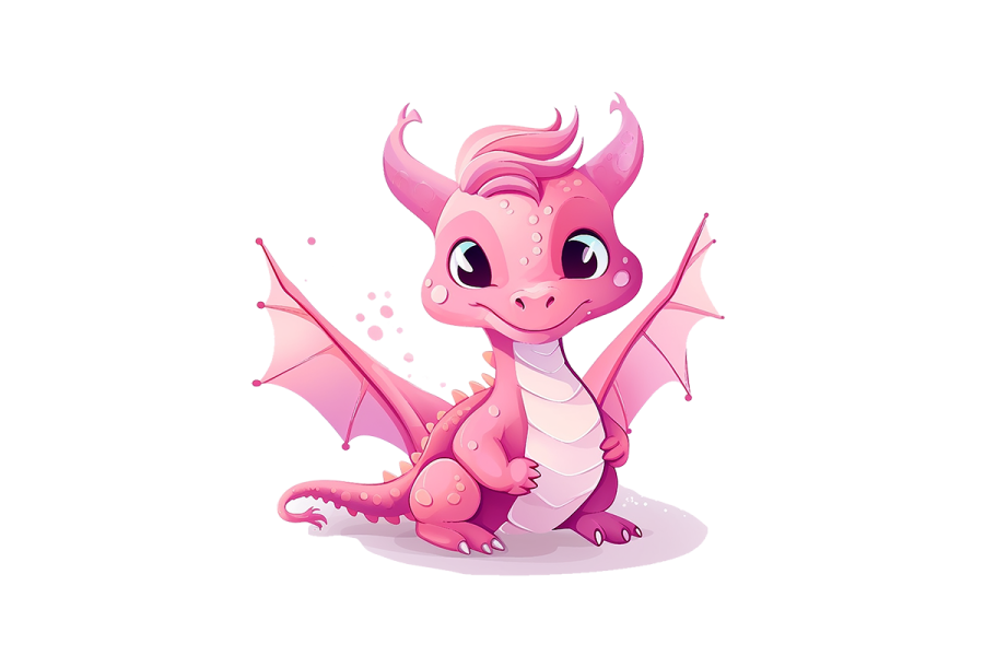 a pink dragon sitting on the ground
