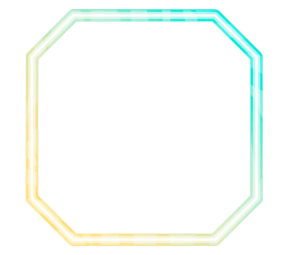 a white hexagon with blue and yellow stripes
