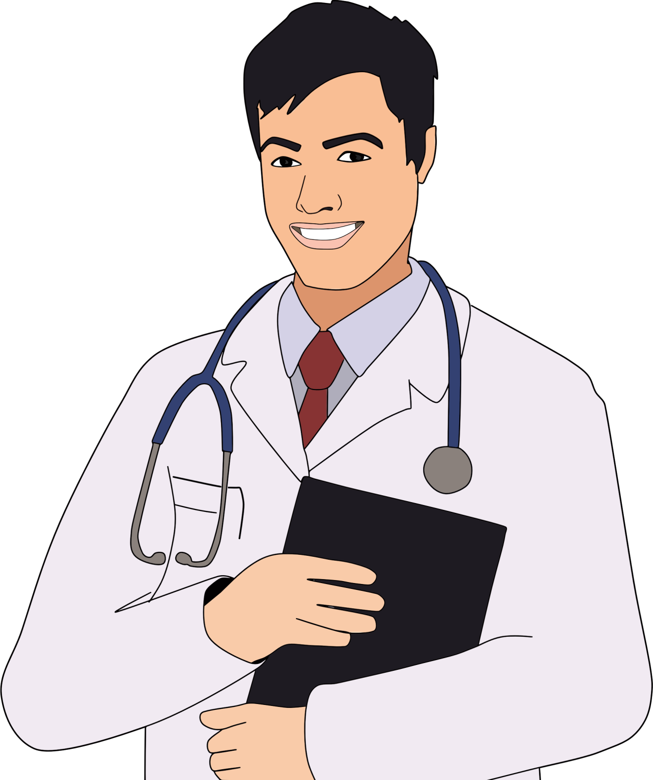 a man in a white coat holding a clipboard