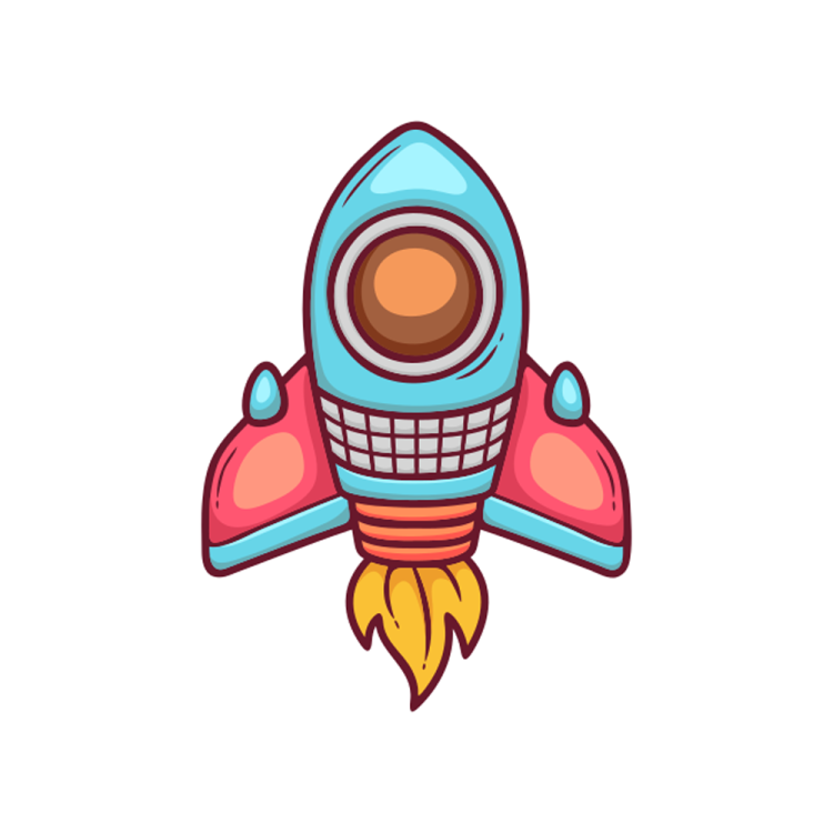 a cartoon spaceship with a rocket on top