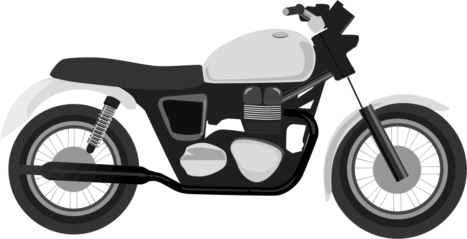 a black and white motorcycle on a white background