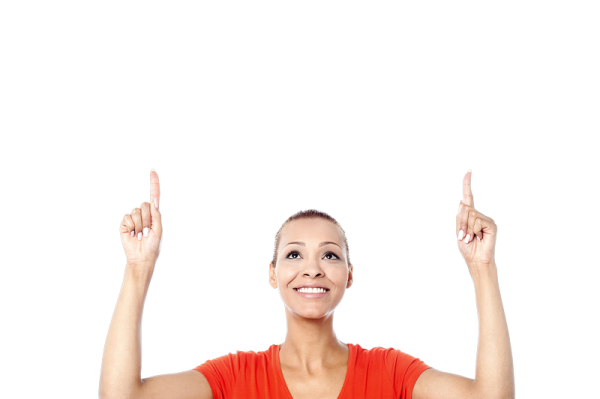 a woman with her hands up in the air