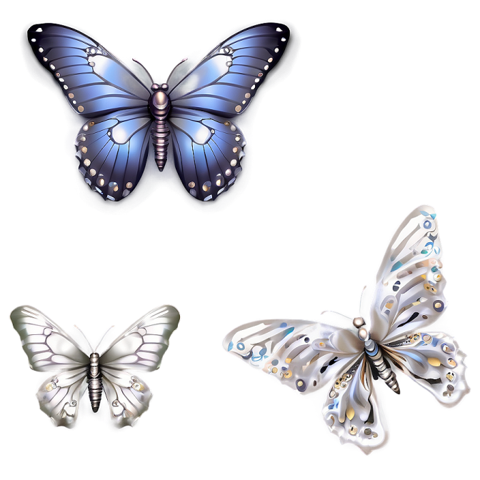 three butterflies on a white background