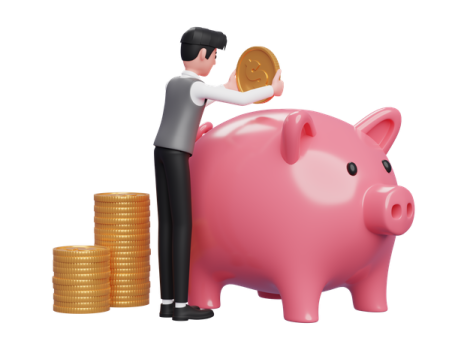 a man putting coins into a piggy