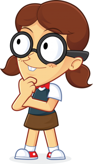 a cartoon girl with glasses on her face