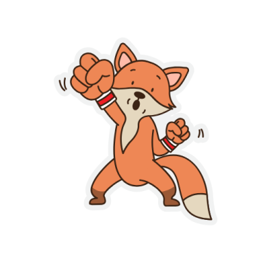 a sticker of a cartoon fox running