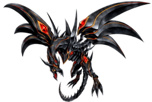 a black dragon with red eyes