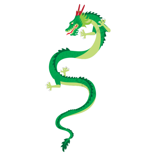 a green dragon with red eyes