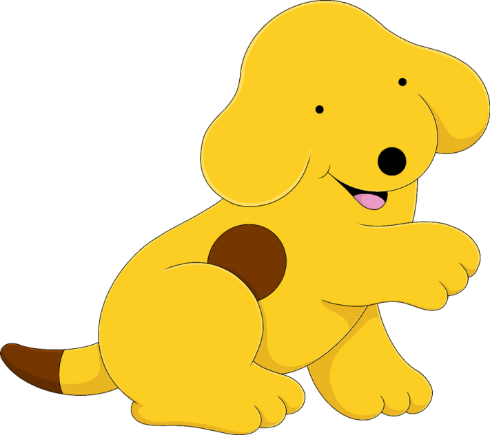 a cartoon dog sitting on the ground