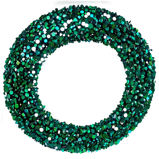 a green beaded wreath on a white background