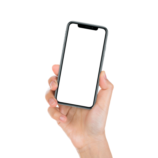 a hand holding an iphone with a blank screen