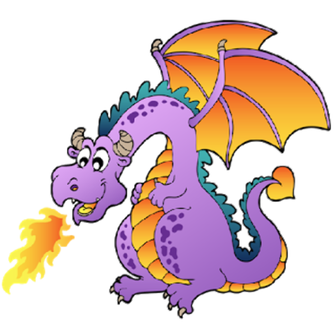 a purple dragon with orange and yellow wings