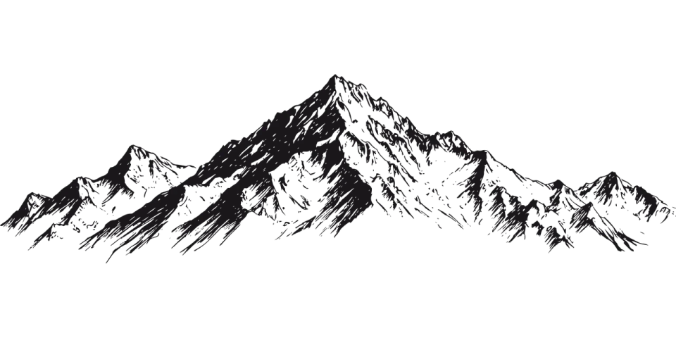a black and white drawing of a mountain