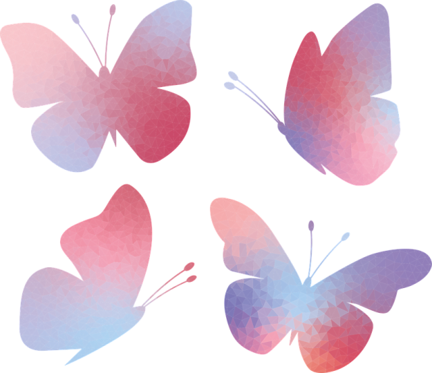 four watercolor butterflies on white background