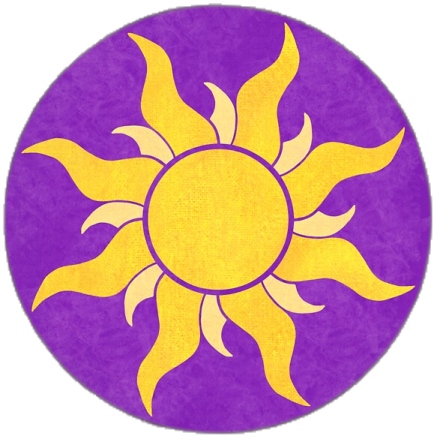 a purple and yellow sun on a white background