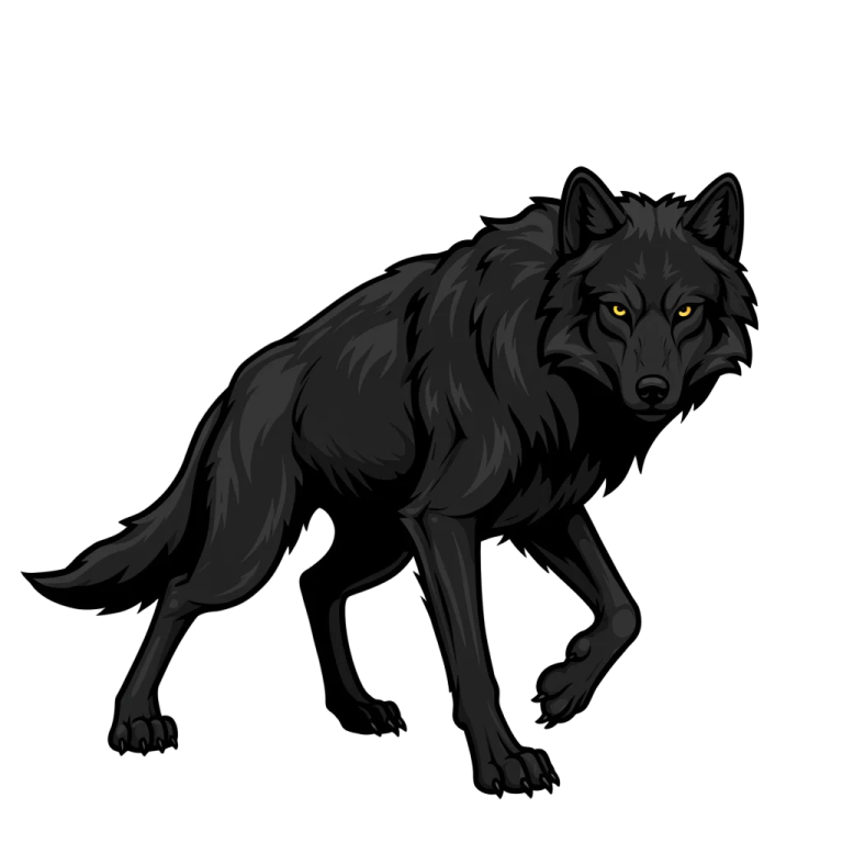 a black wolf with yellow eyes