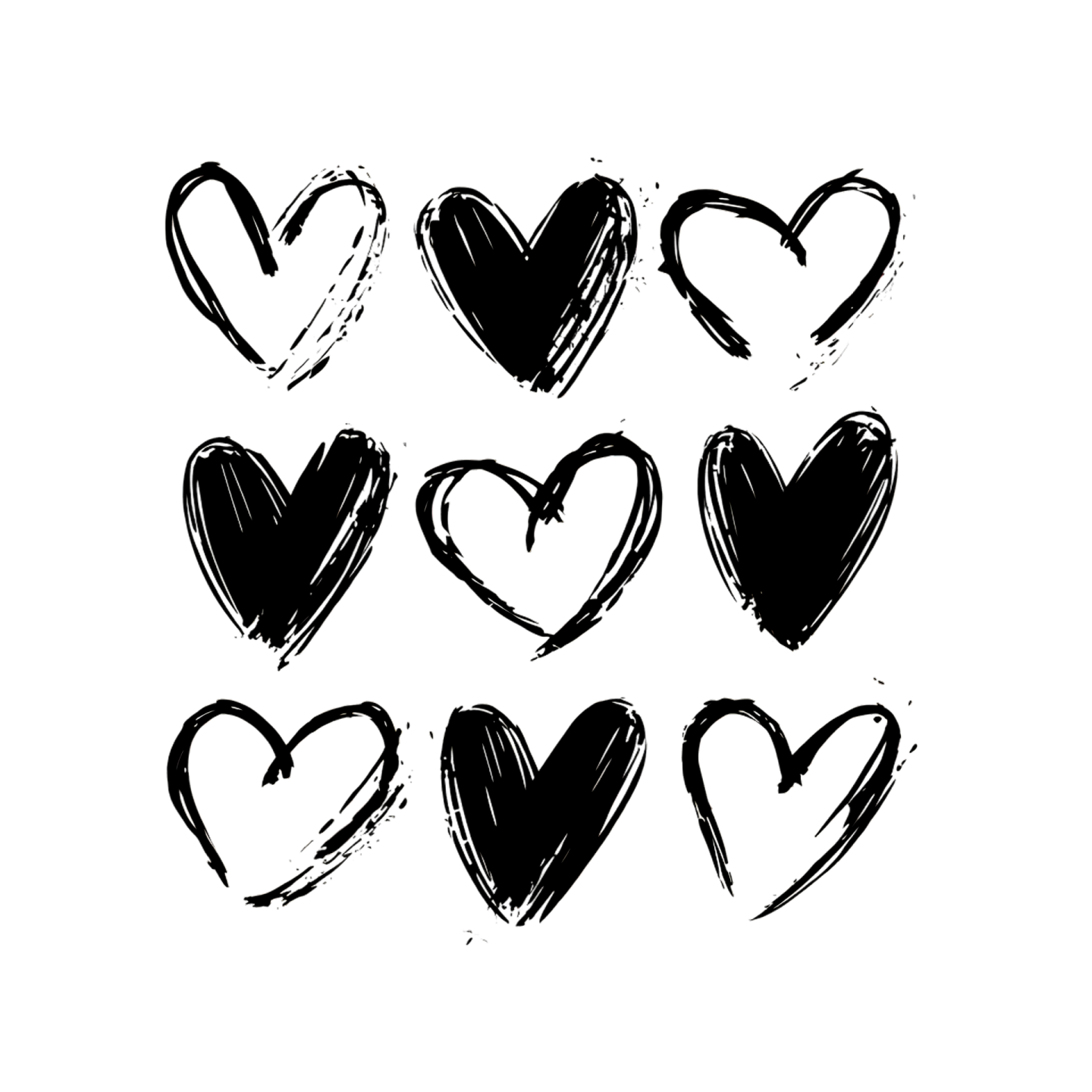 set of hand drawn hearts vector