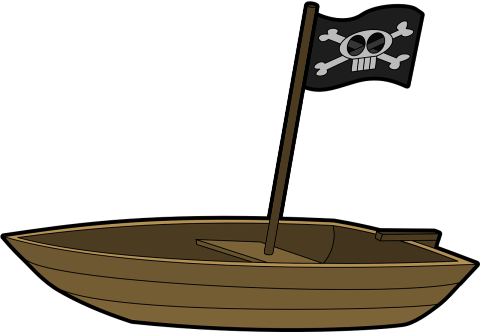 a boat with a pirate flag on it