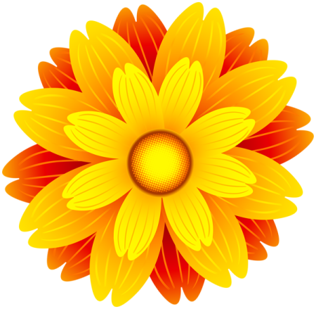a yellow flower with red petals