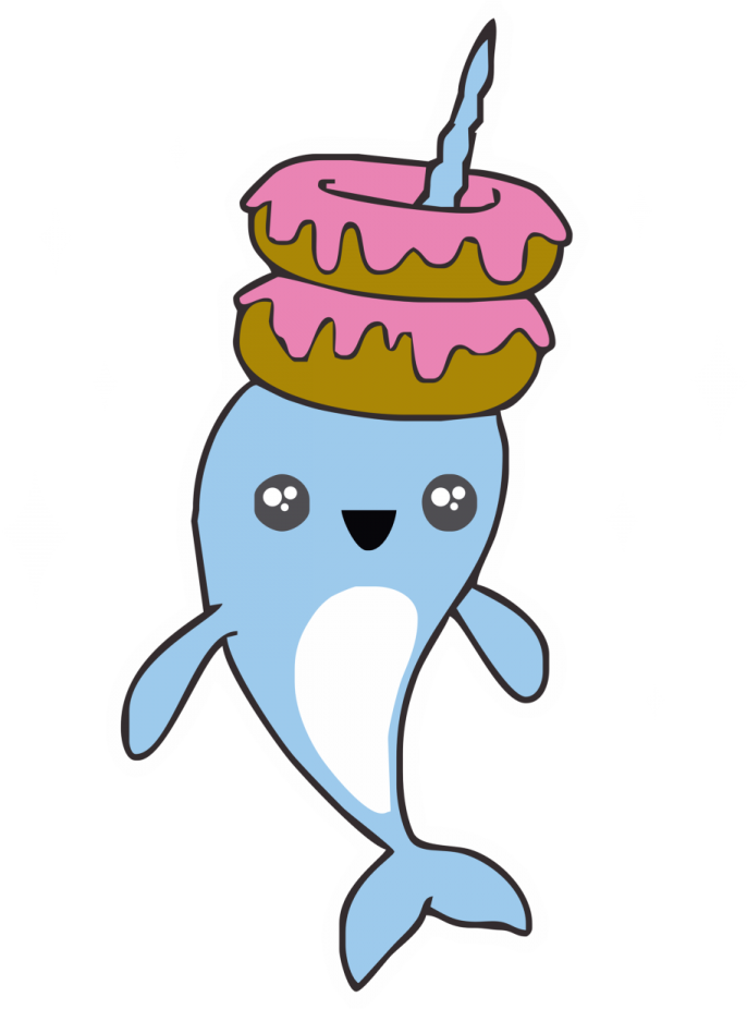 a cartoon whale with a cake on its head