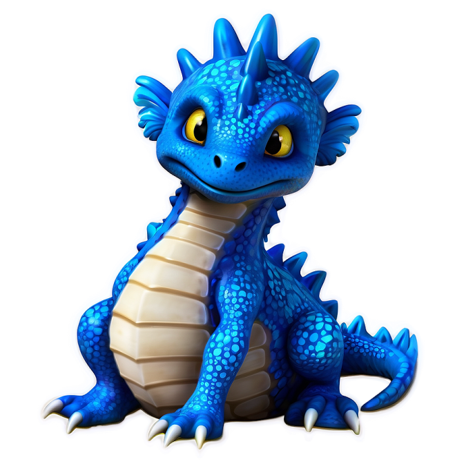 a blue dragon sitting on the ground