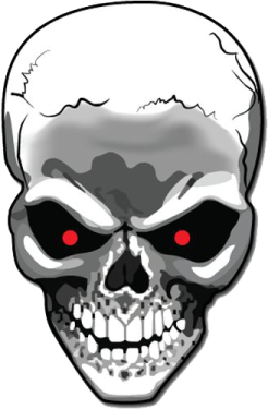 a skull with red eyes