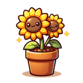 a cartoon sunflower in a pot