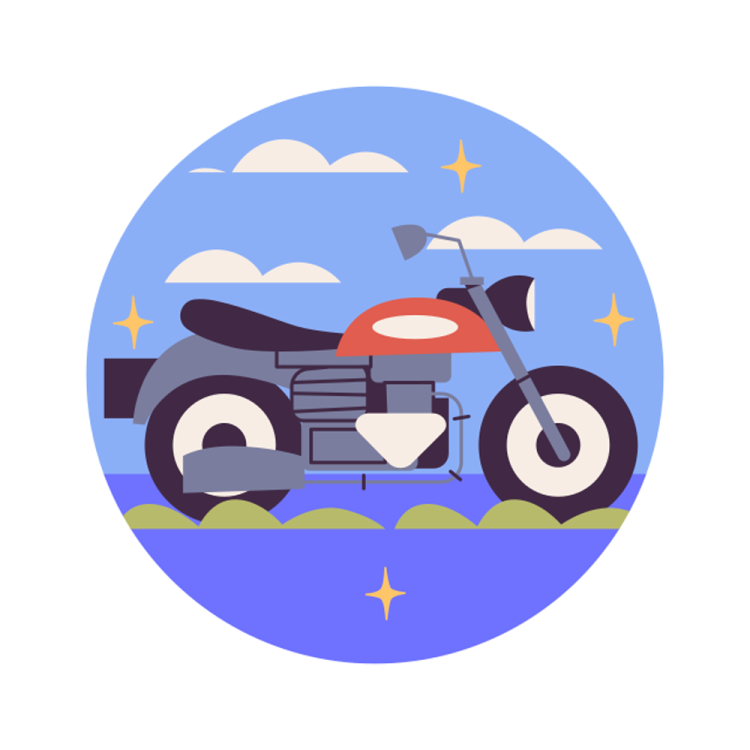 an illustration of a motorcycle with clouds in the background
