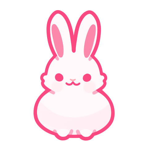 a white rabbit with pink ears sitting on the ground