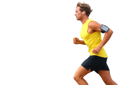 a man running on a white background