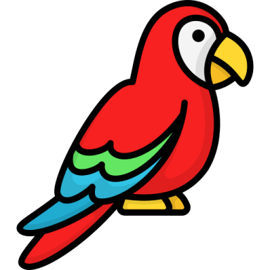 a red parrot with green and blue feathers