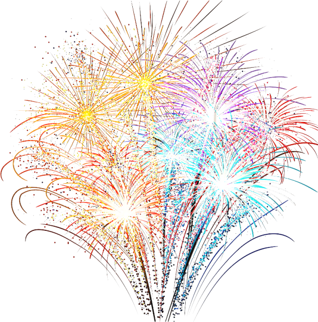 a bunch of colorful fireworks on white background