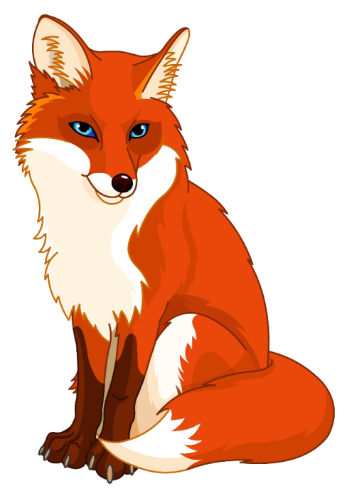 a red fox with blue eyes sitting down