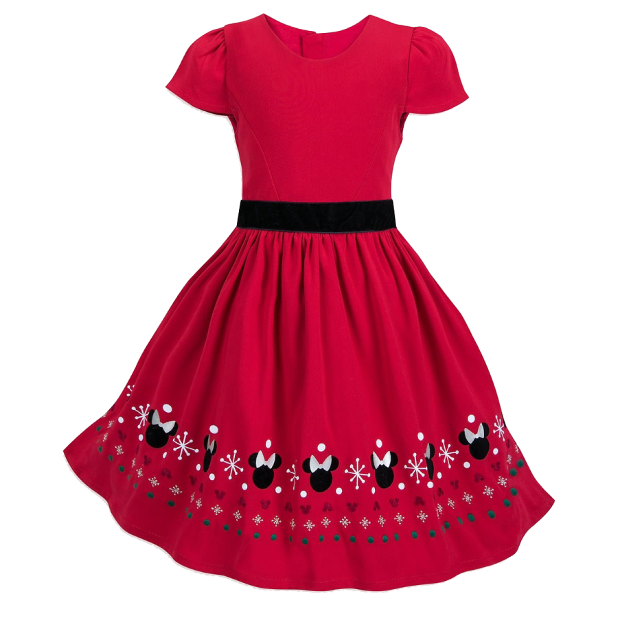 a red dress with black and white flowers on it