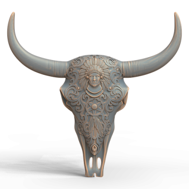 a bull skull on a white background
