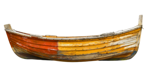 an old wooden boat on a white background