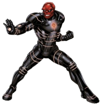 a man in a black and red costume