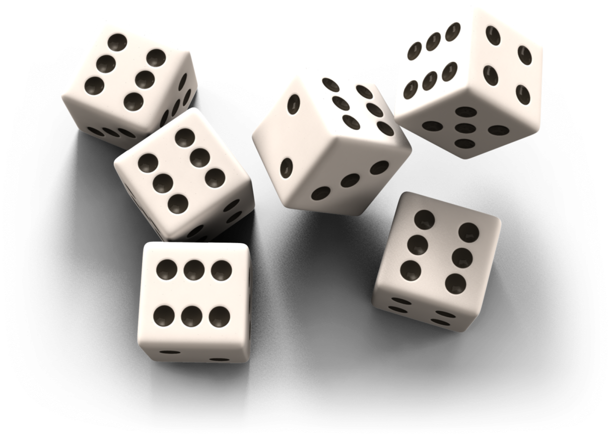 a group of dice on a white surface