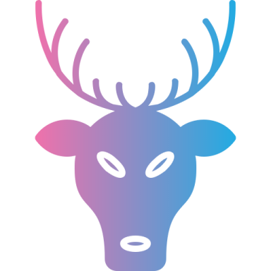 a purple and blue deer head on a white background