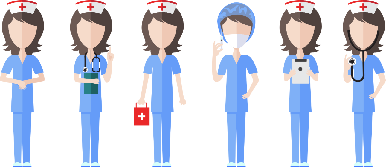 a woman wearing scrubs and holding a red cross