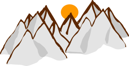 a mountain with a sun in the background