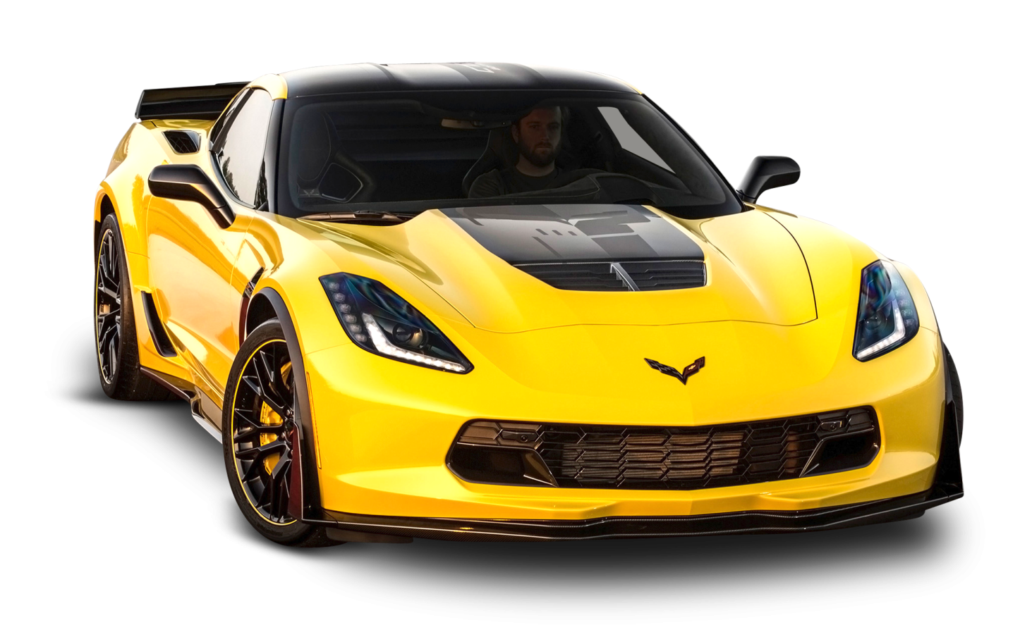 a yellow corvette car on a white background