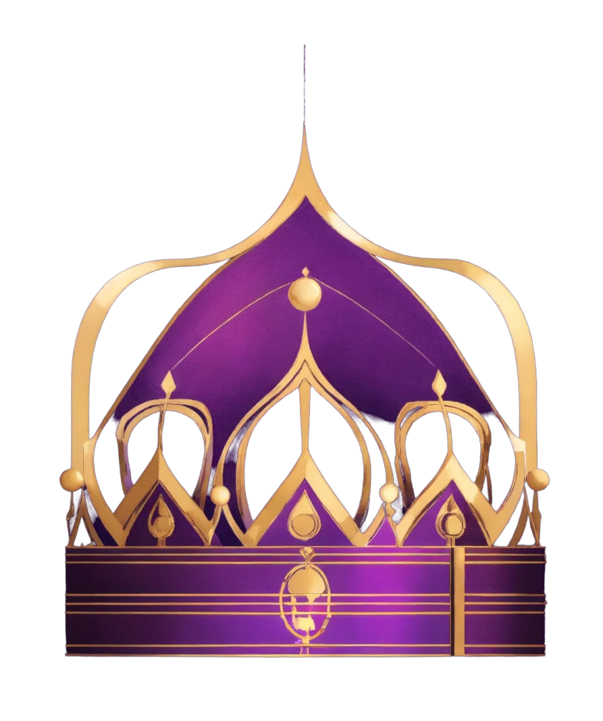 a purple crown with gold accents