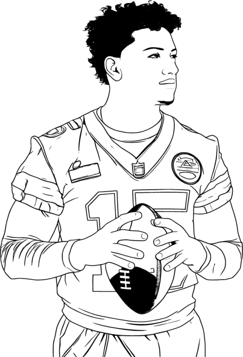 a drawing of a football player holding a ball