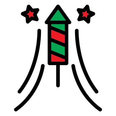 a green and red rocket with stars on it