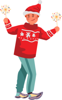 a boy wearing a santa hat and holding sparklesticks