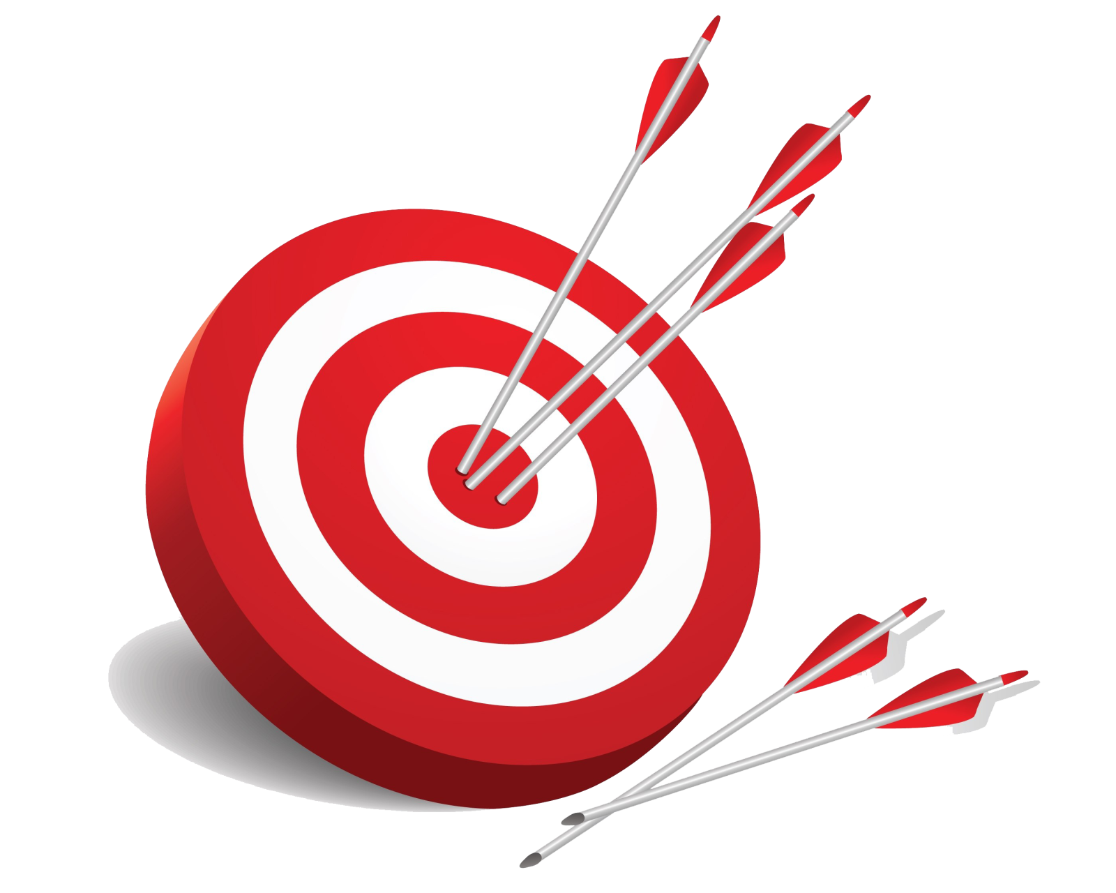 three arrows in the center of a red target
